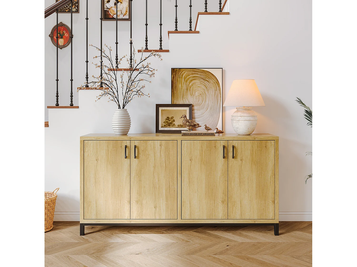 Buffet, meuble de rangement à 4 portes, meuble de cuisine , pour entrée, salon, cuisine, chambre, 160 x 35 x 80 cm