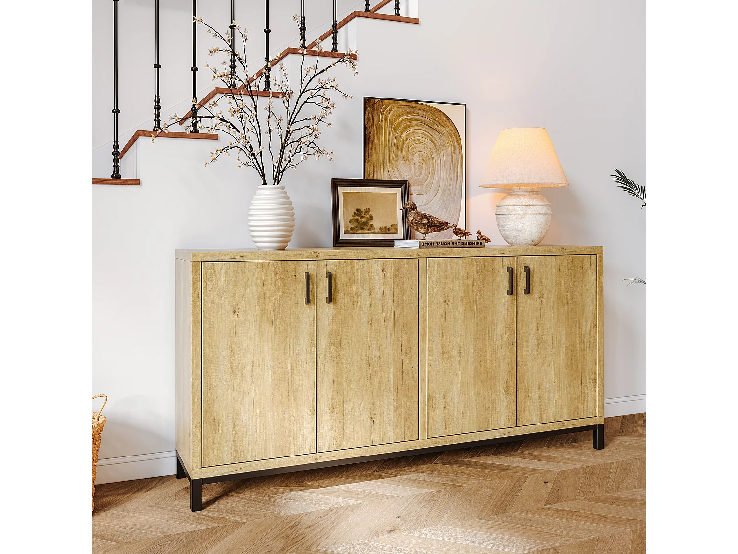 Buffet, meuble de rangement à 4 portes, meuble de cuisine , pour entrée, salon, cuisine, chambre, 160 x 35 x 80 cm