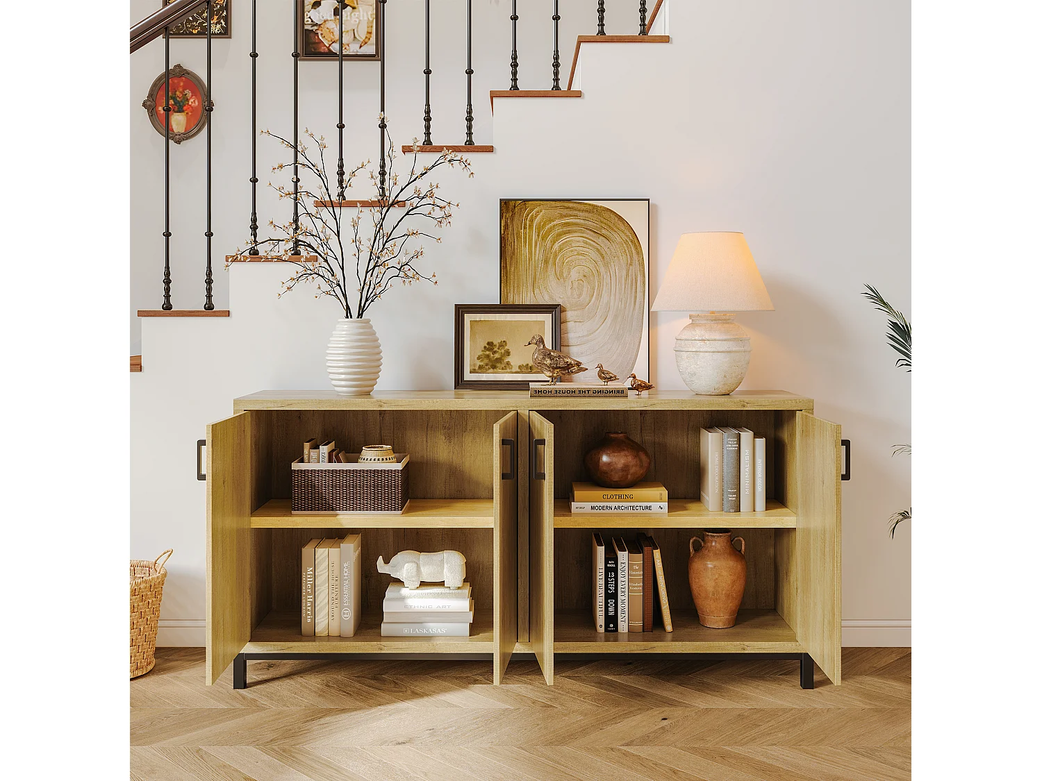 Buffet, meuble de rangement à 4 portes, meuble de cuisine , pour entrée, salon, cuisine, chambre, 160 x 35 x 80 cm