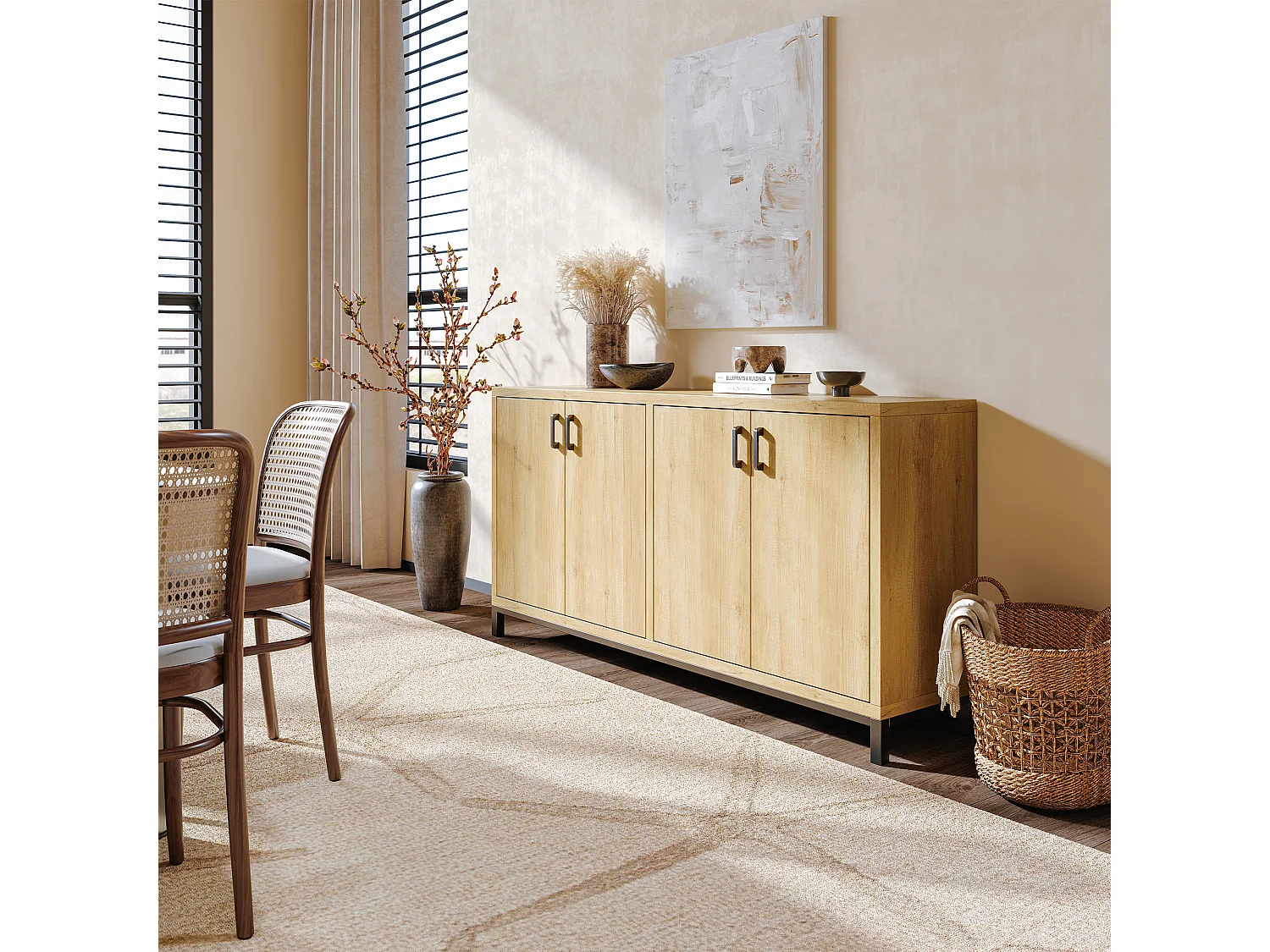 Buffet, meuble de rangement à 4 portes, meuble de cuisine , pour entrée, salon, cuisine, chambre, 160 x 35 x 80 cm