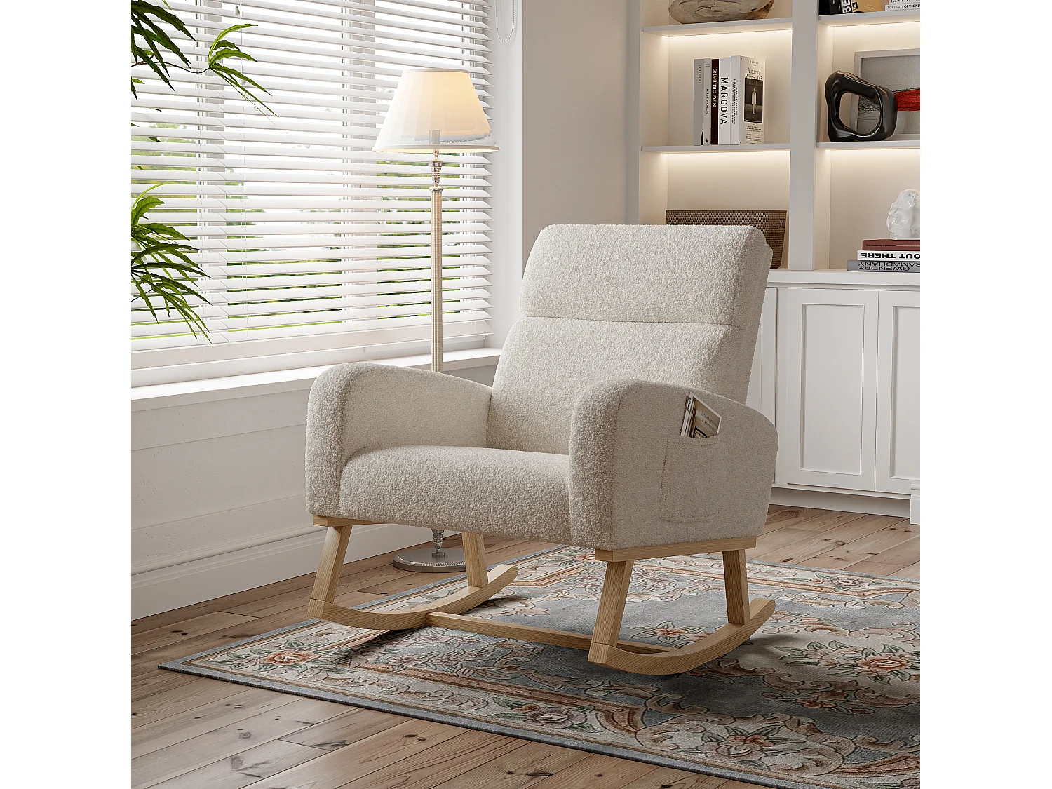 Fauteuil à bascule avec dossier - poches latérales - polaire douce - Beige