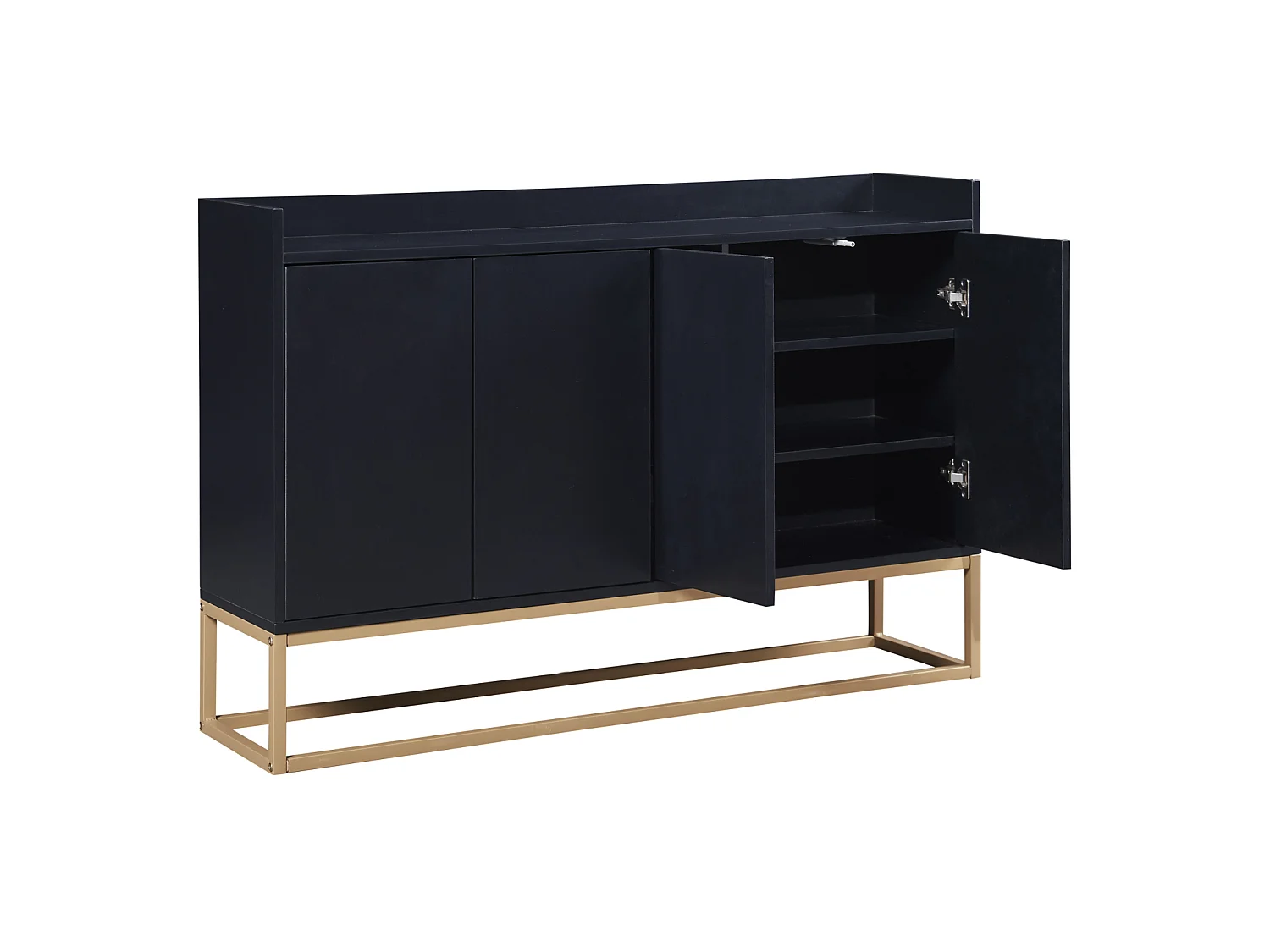 Aparador minimalista moderno con 4 puertas y estructura de metal para comedor, salón, cocina, Negro, 120×30×80cm