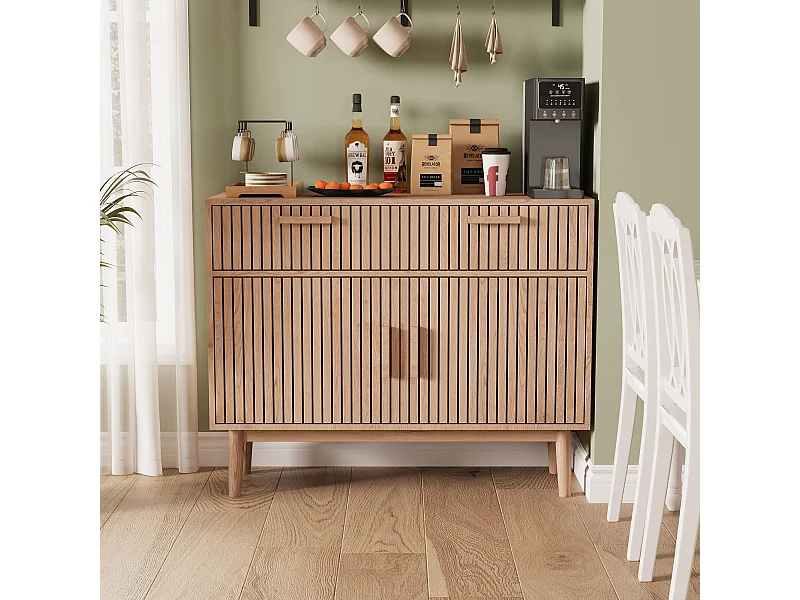 Buffet commode à 2 tiroirs et 2 portes, meuble de cuisine, bois, 100 x 35 x 80 cm