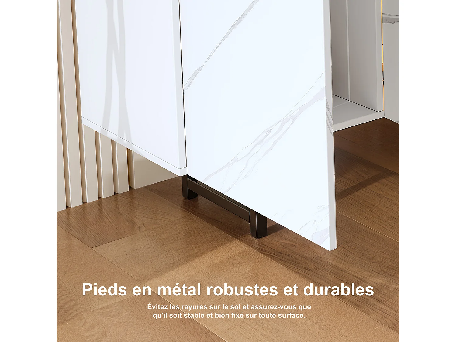 Meuble TV avec éclairage LED et 4 portes - espace de rangement ouvert - 220 x 34,5 x 67,7 cm