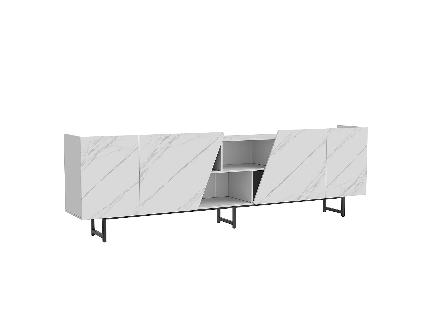 Meuble TV avec éclairage LED et 4 portes - espace de rangement ouvert - 220 x 34,5 x 67,7 cm