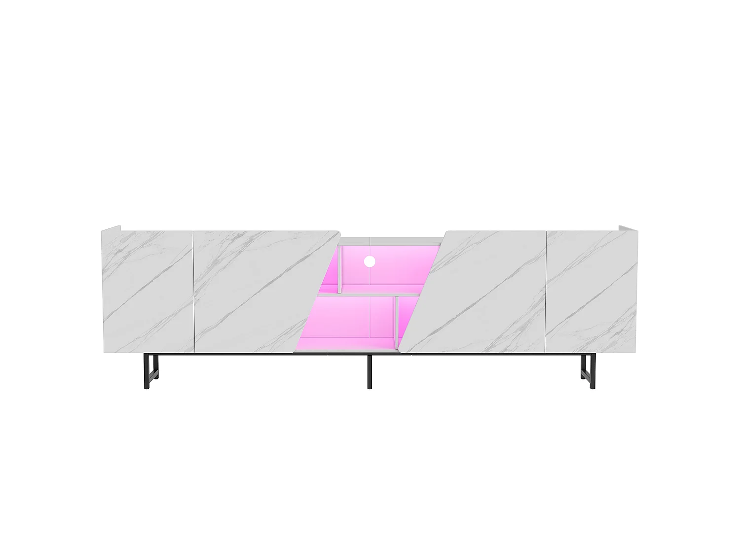 Meuble TV avec éclairage LED et 4 portes - espace de rangement ouvert - 220 x 34,5 x 67,7 cm