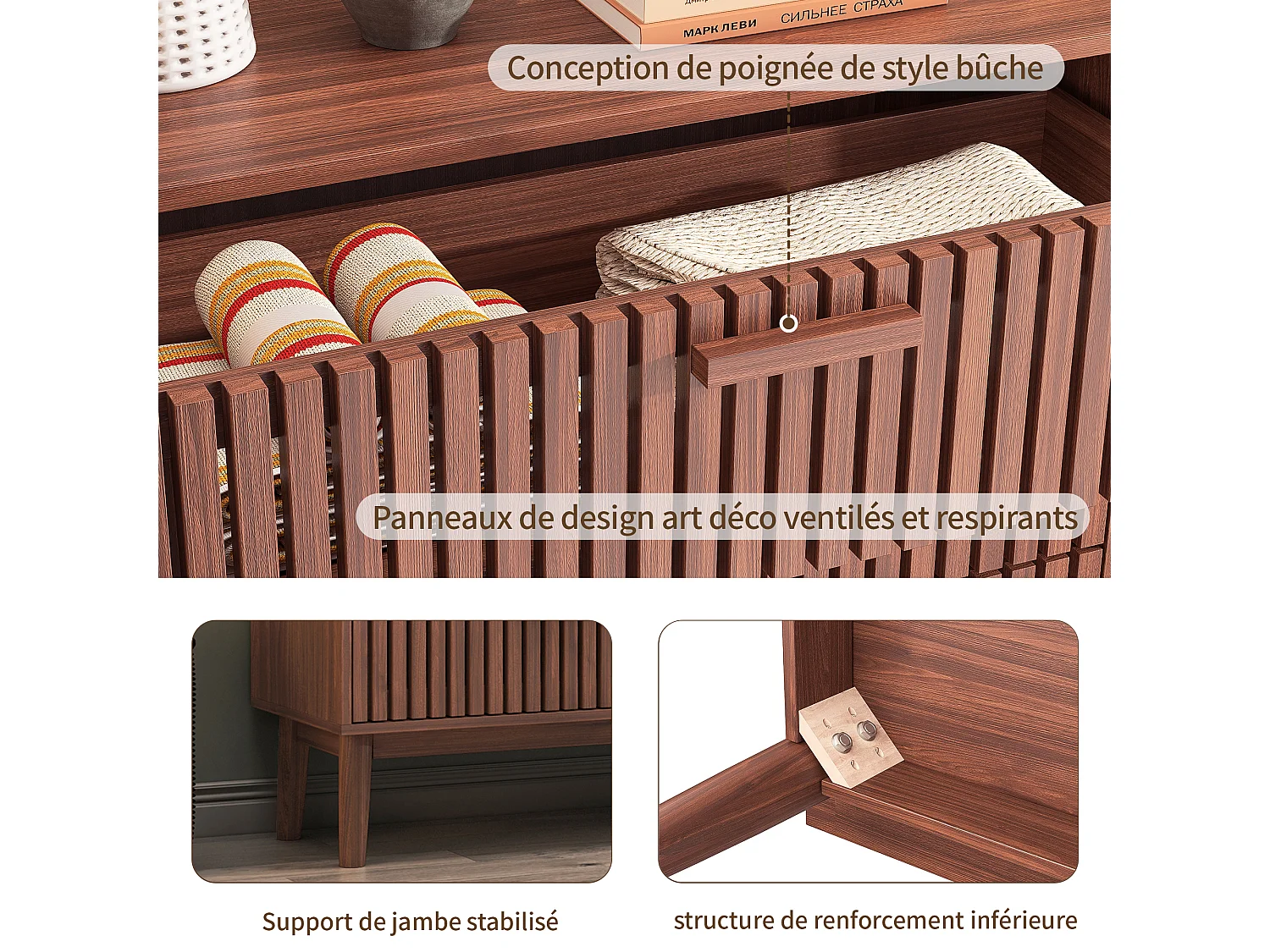 Commode à 6 tiroirs, meuble de chambre, meuble de rangement, convient pour la chambre ou le salon, bois, 100 x 34 x 73 cm