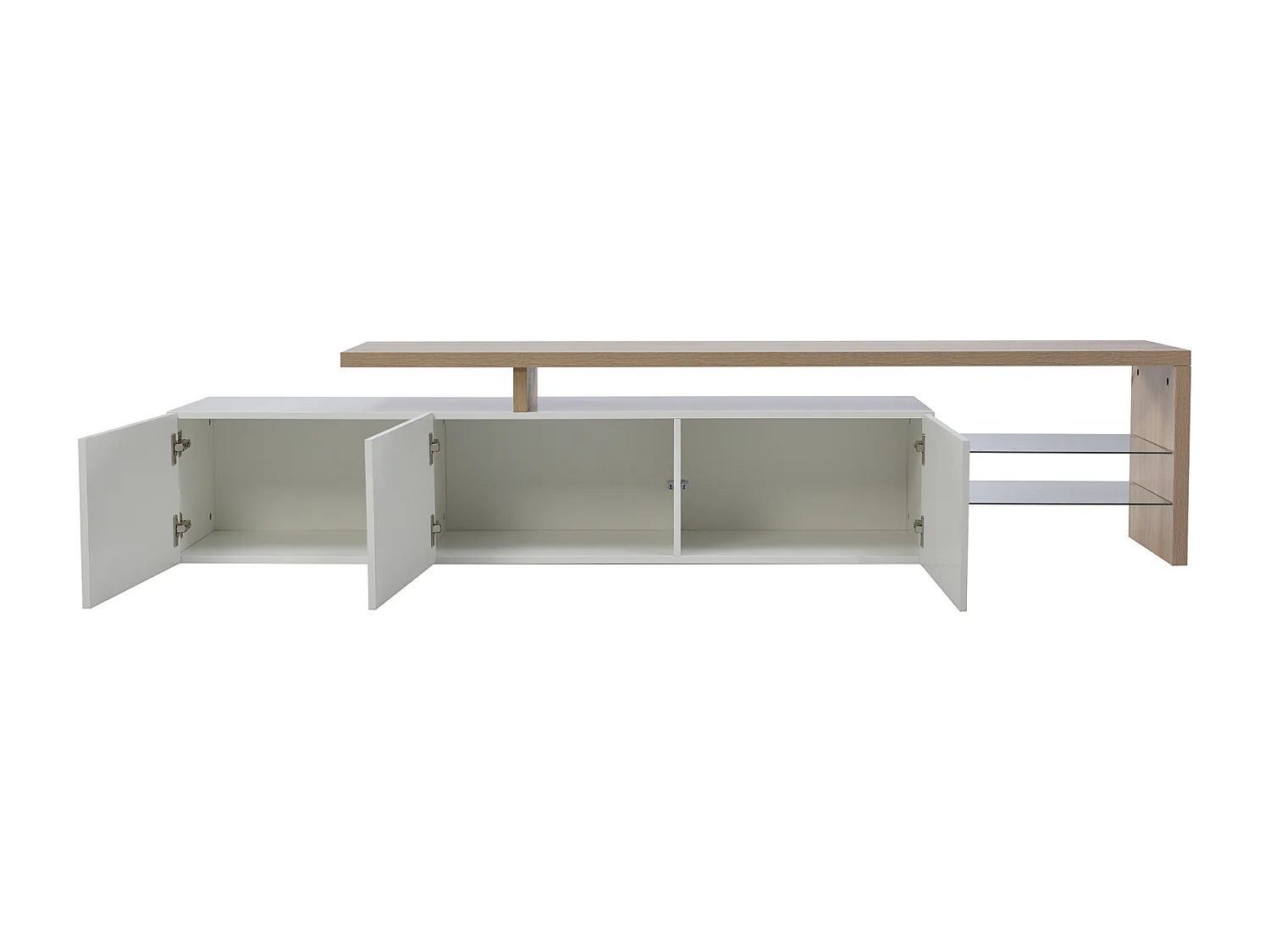 Tv-meubel met ledverlichting, laag kastje, dressoir met glazen plank, wit, 200 x 39 x 42 cm