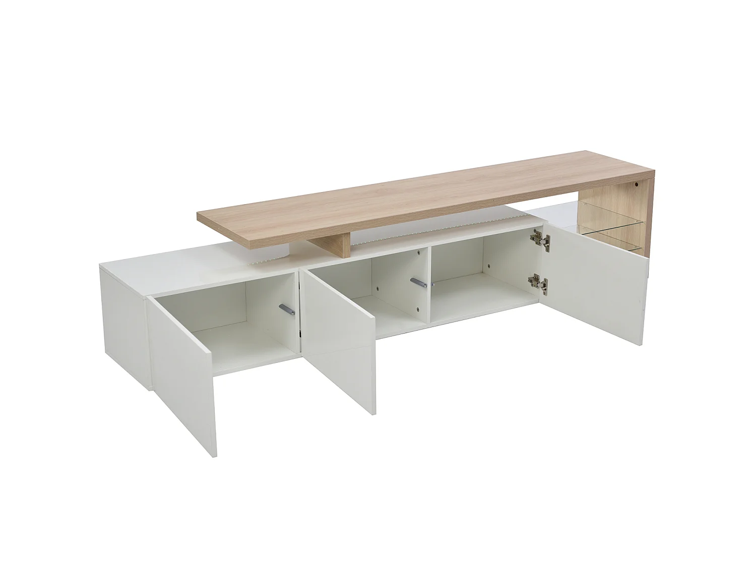 Mobile TV con illuminazione a LED, mobile basso, credenza con ripiano in vetro, bianco, 200 x 39 x 42 cm