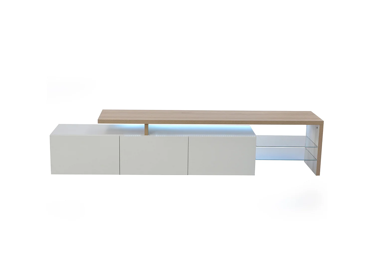 Mobile TV con illuminazione a LED, mobile basso, credenza con ripiano in vetro, bianco, 200 x 39 x 42 cm