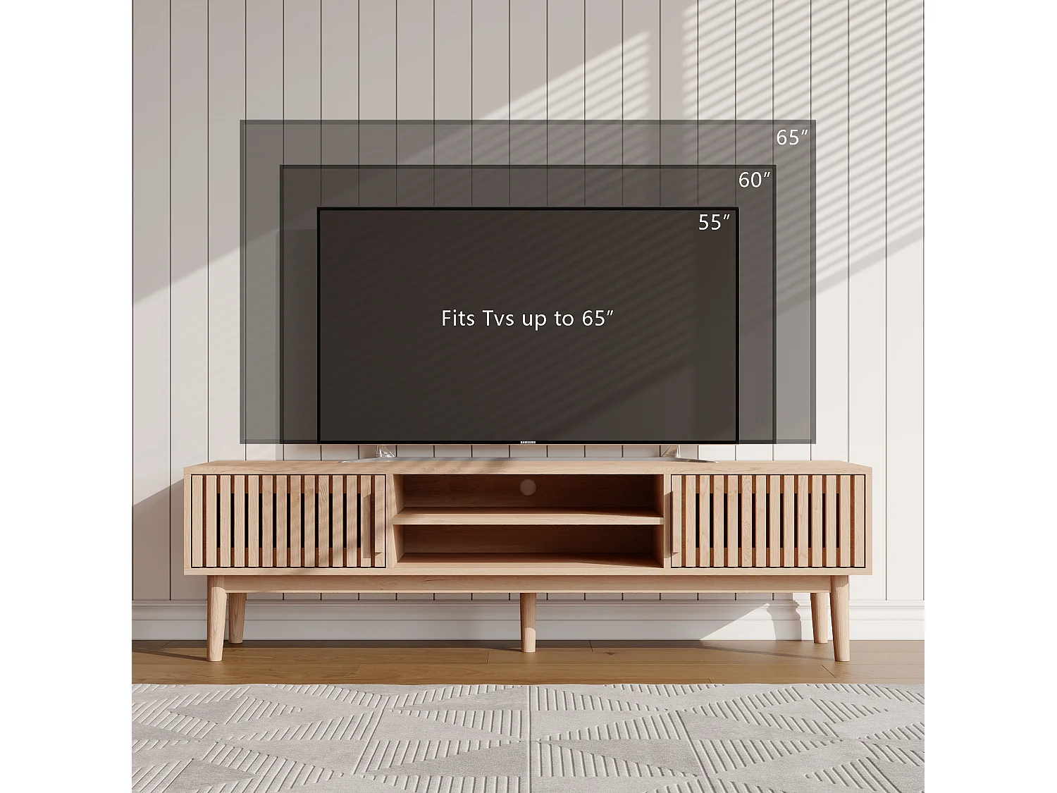 Meuble TV avec 2 placards et étagères ouvertes, meuble TV en bois, meuble TV pour salon, 150 x 40 x 48 cm