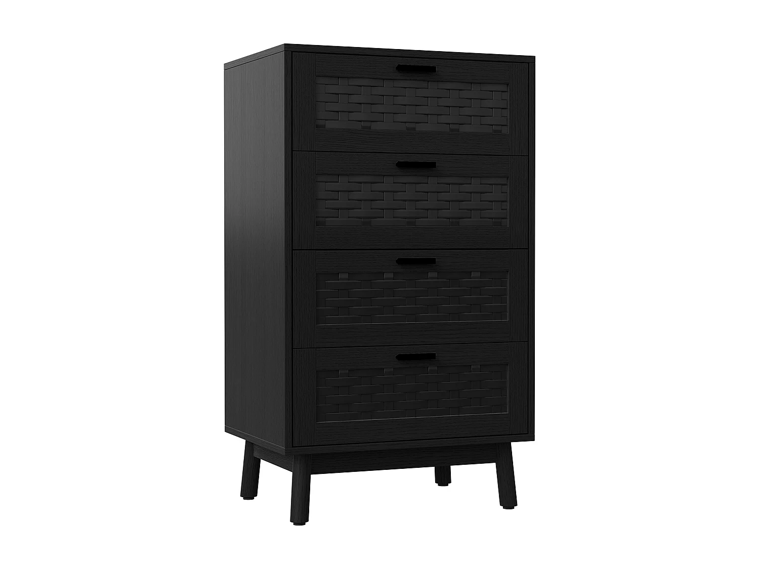Commode en osier à 4 tiroirs - avec poignées et pieds - 55 x 39,8 x 95 cm - meuble de rangement - noir