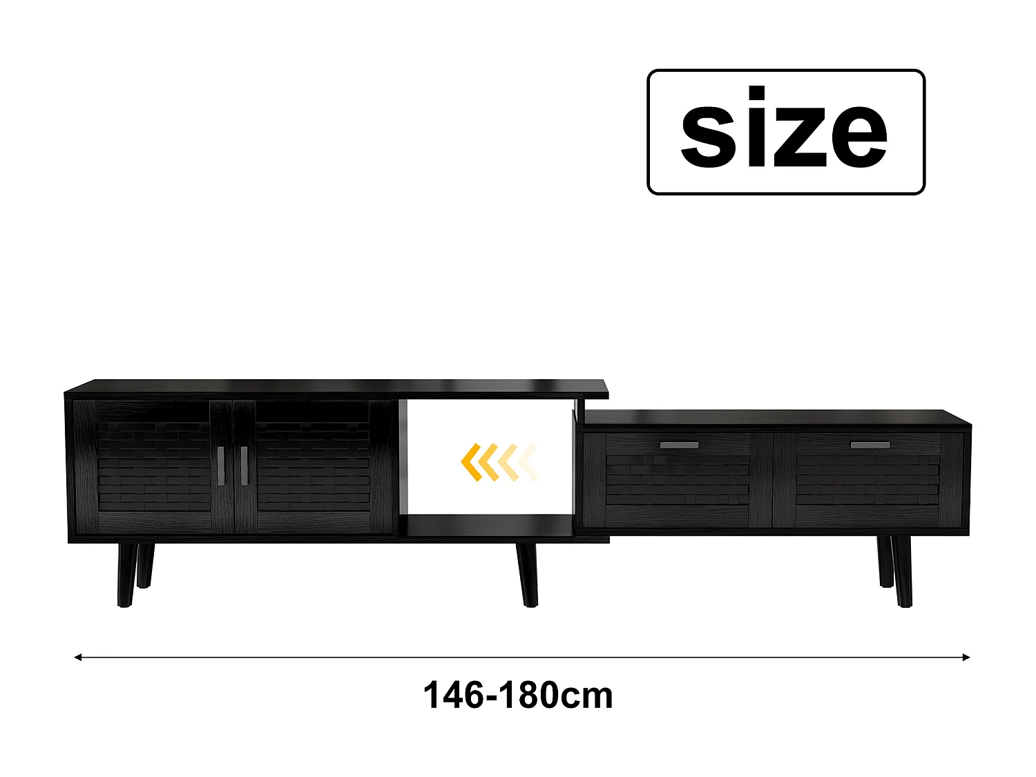 Meuble TV 169 cm, buffet bas en rotin pour téléviseurs 75 pouces, table TV avec 1 porte, 2 tiroirs, pieds en bois massif