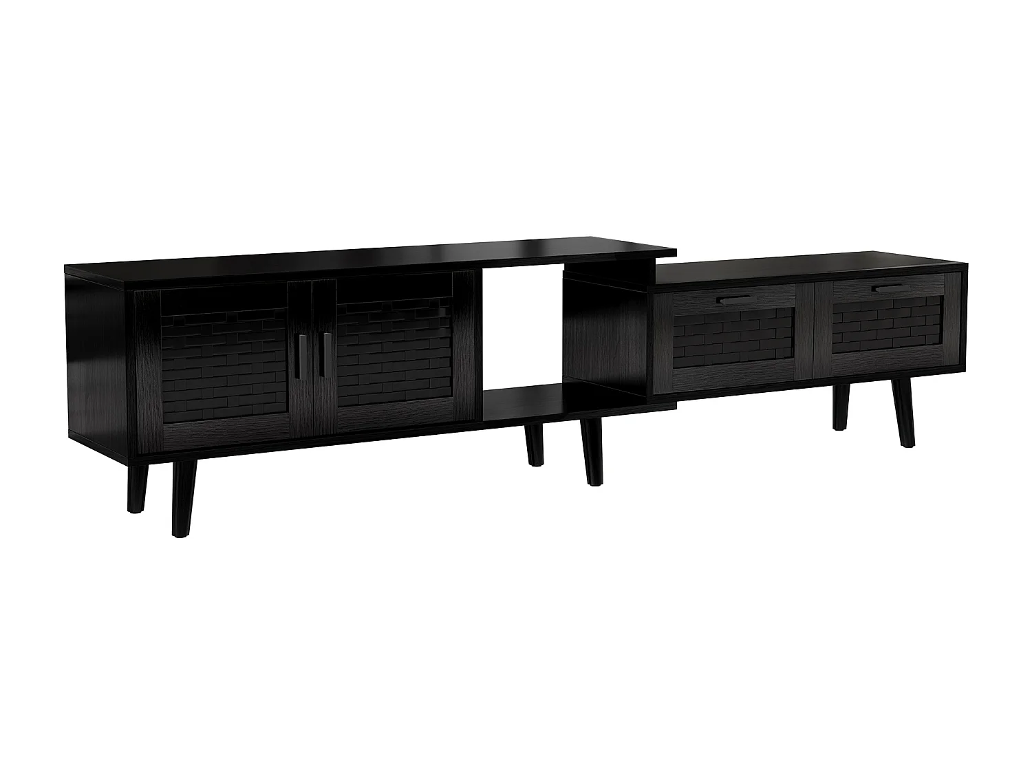 Tv-meubel van 169 cm, 75 inch rotan tv-kast, tv-tafel met 1 deur, 2 lades, massief houten poten