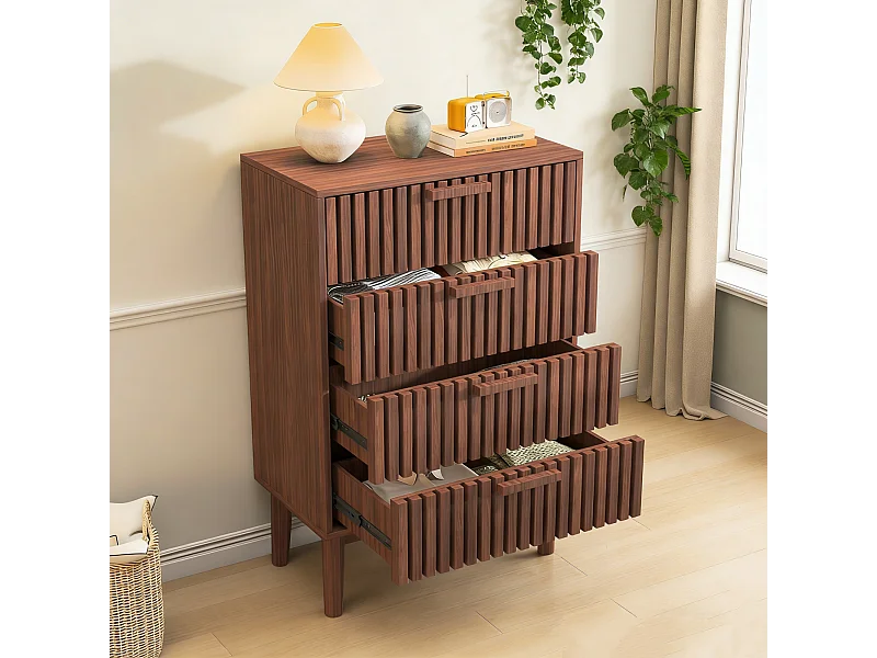 Commode à 4 tiroirs, bois, meuble de rangement avec tiroirs, pour chambre ou salon, 60 x 34 x 91 cm