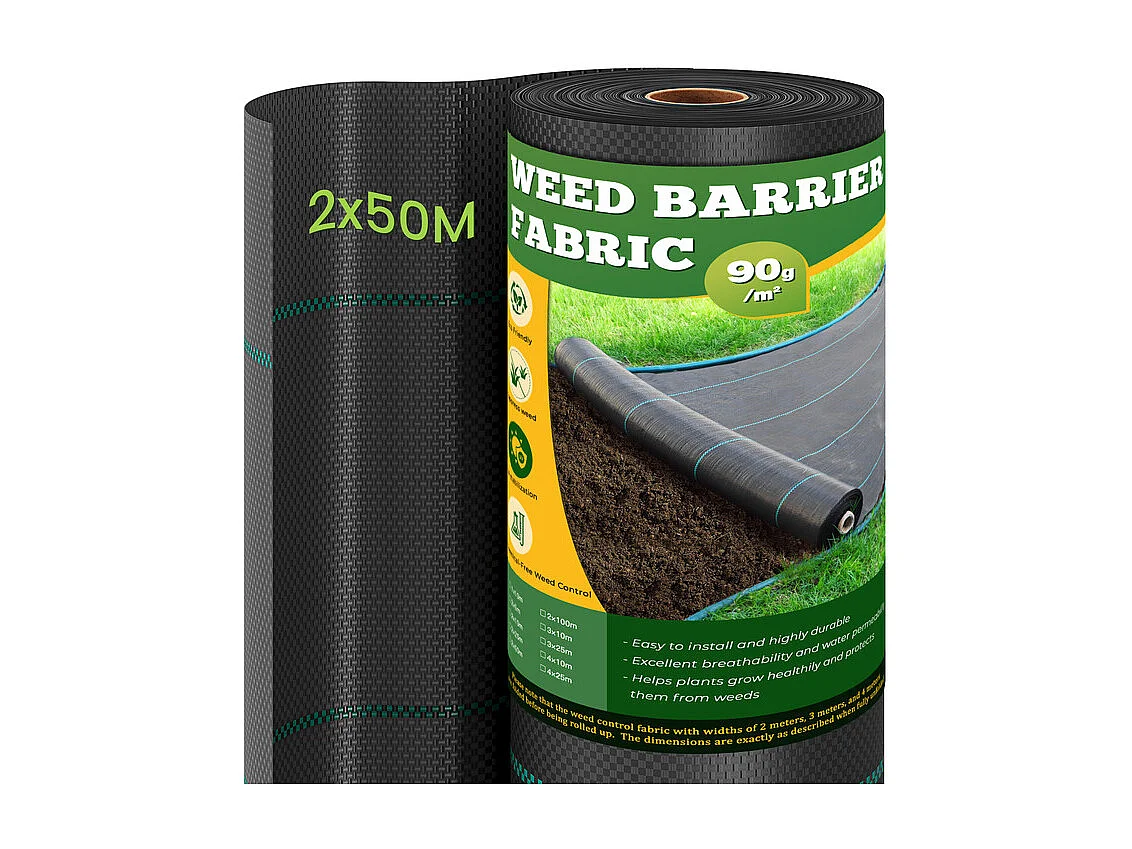 Dripex Toiles de Paillage 2m x 50m, Toile Anti Mauvaises Herbes Jardin 90g/㎡, Geotextile, Bache Noire Agricole, Tissu Perméable à l'eau