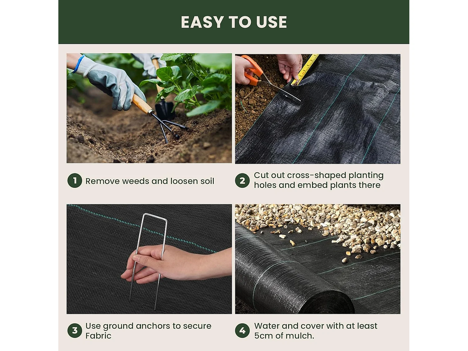 Dripex Toiles de Paillage 2m x 50m, Toile Anti Mauvaises Herbes Jardin 90g/㎡, Geotextile, Bache Noire Agricole, Tissu Perméable à l'eau