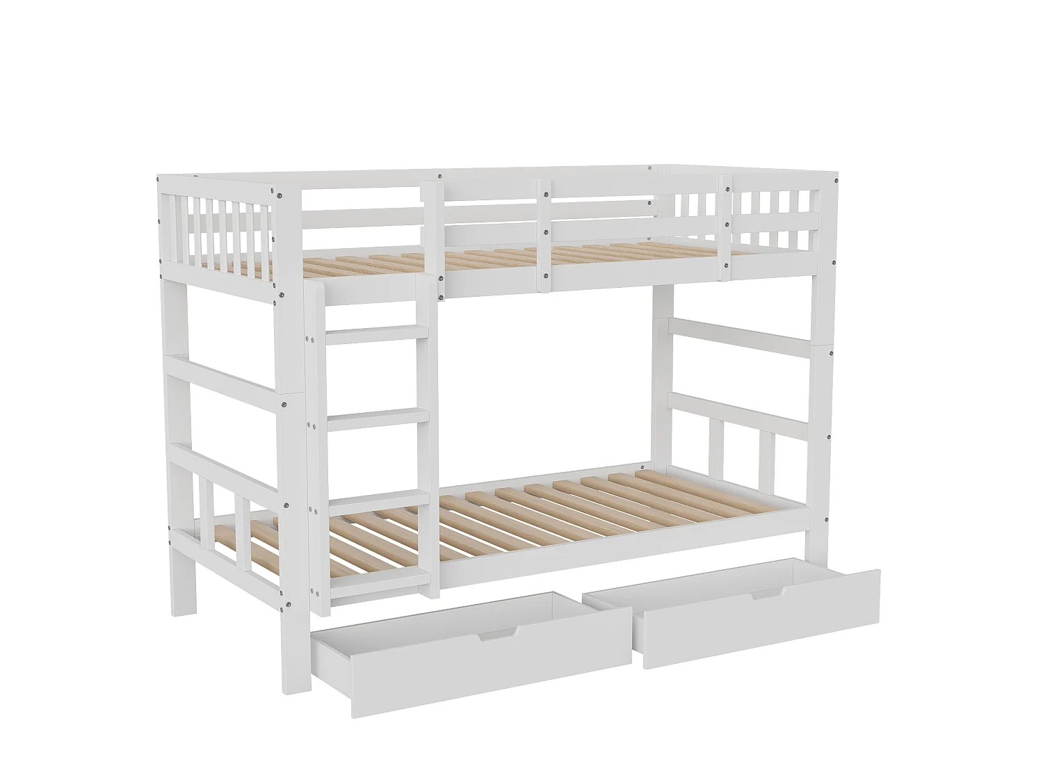 Kinderstapelbed 90x200cm - met 2 lades en veiligheidshekjes - gemaakt van massief hout