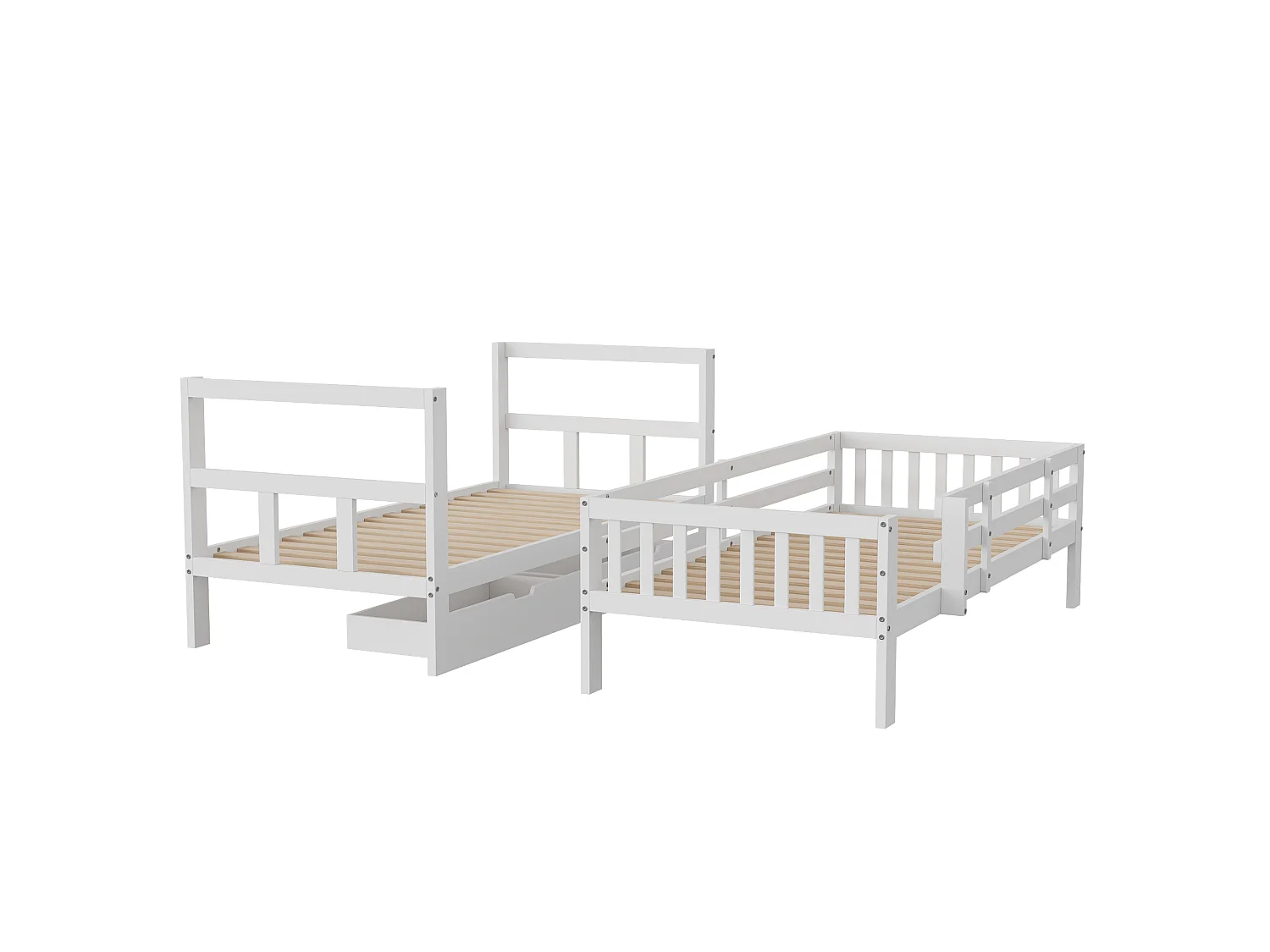 Kinderstapelbed 90x200cm - met 2 lades en veiligheidshekjes - gemaakt van massief hout
