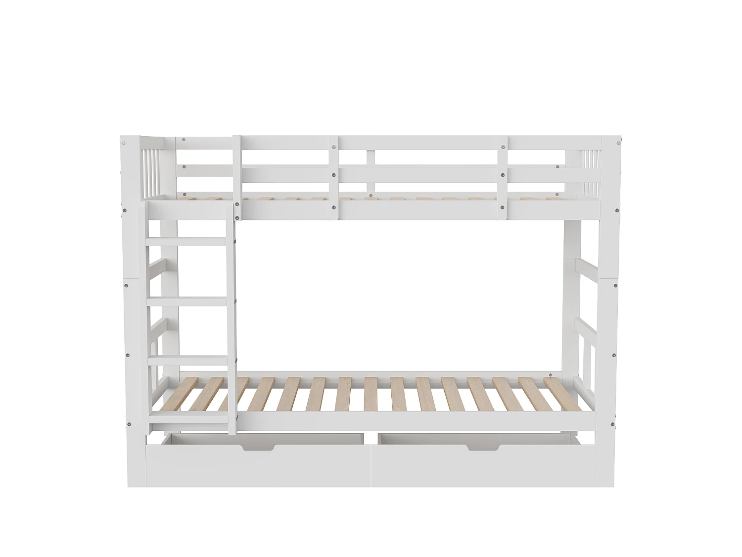Kinderstapelbed 90x200cm - met 2 lades en veiligheidshekjes - gemaakt van massief hout