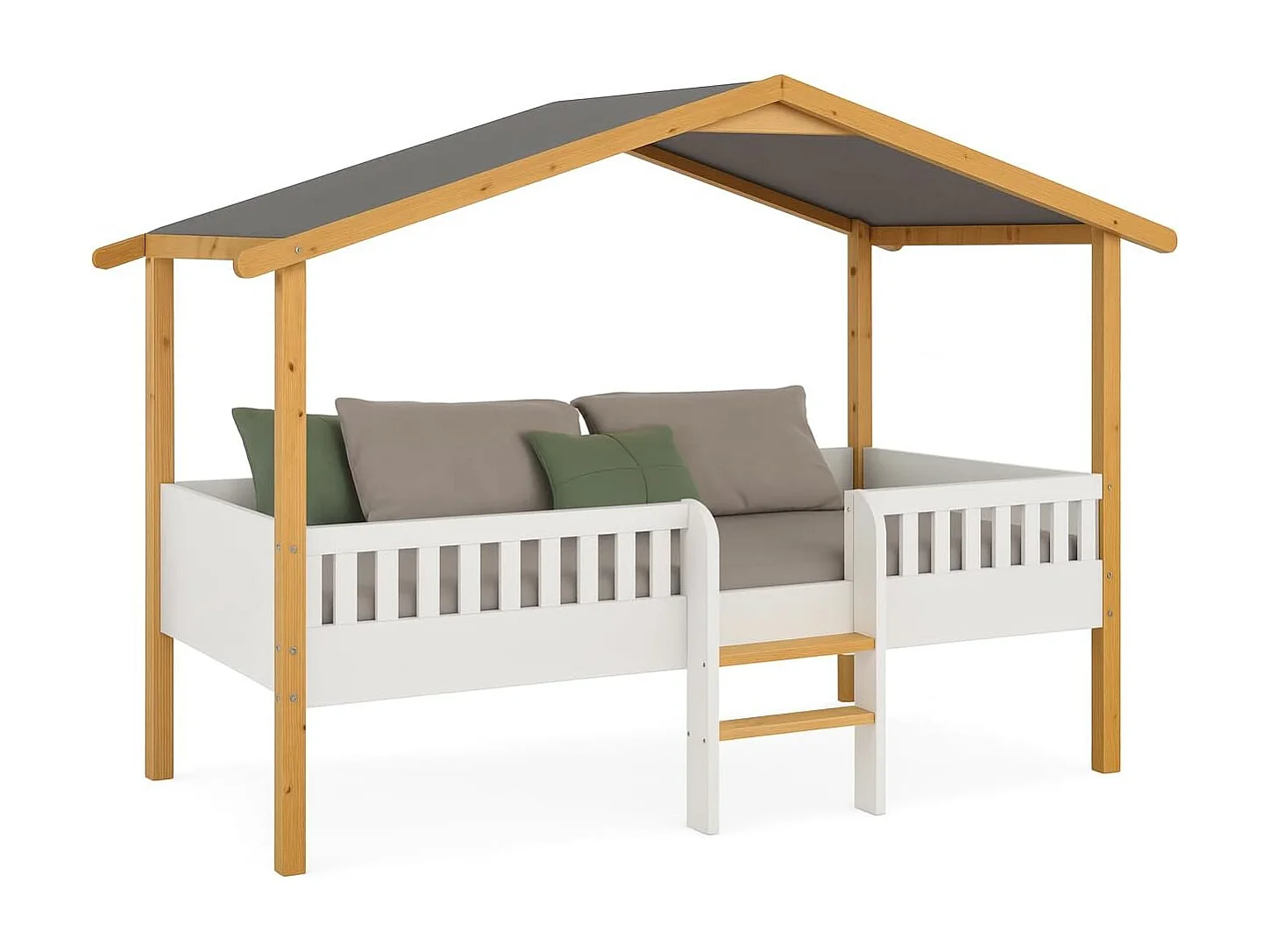 Lit Cabane Enfant, sur PILOTI 90 x 190 cm en Bois Naturel et Blanc + sommier. (sans Matelas)