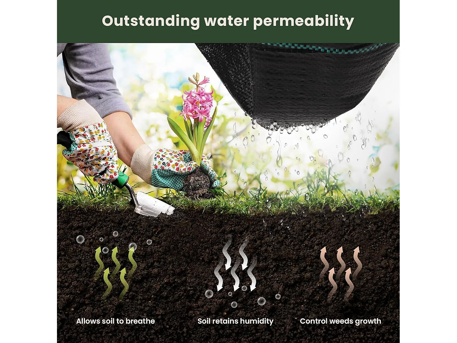 Dripex Toiles de Paillage 4m x 10m, Toile Anti Mauvaises Herbes Jardin 90g/㎡, Geotextile, Bache Noire Agricole, Tissu Perméable à l'eau