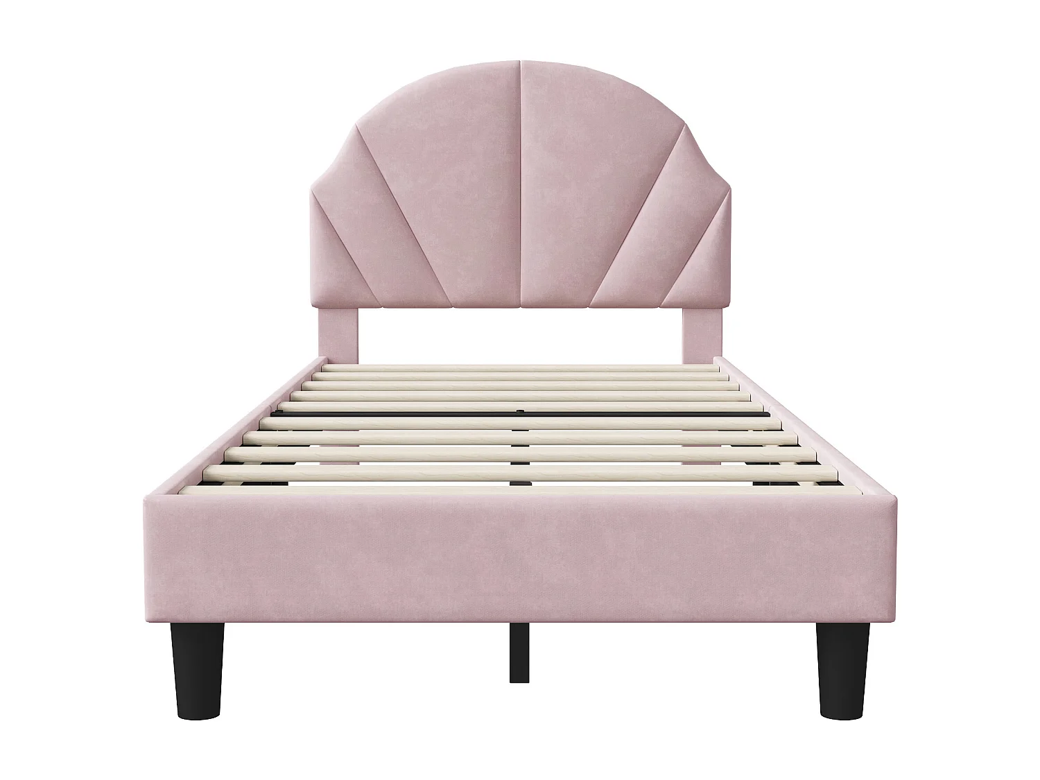 Lit simple enfant 90 x 200 cm - tête de lit en forme de nuage - hauteur de tête de lit réglable - velours - rose