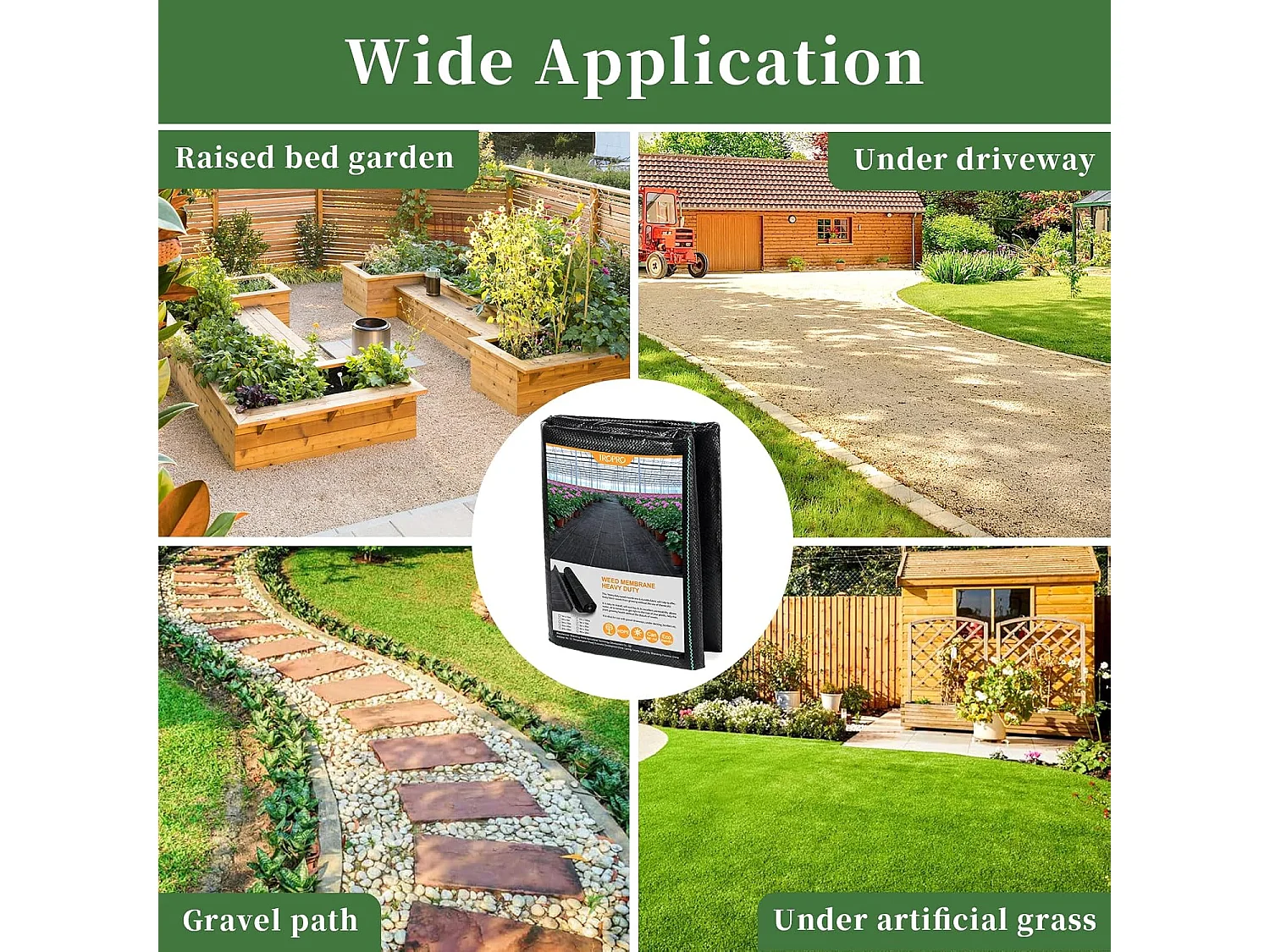 Dripex Toiles de Paillage 2m x 5m, Toile Anti Mauvaises Herbes Jardin 90g/㎡, Geotextile, Bache Noire Agricole, Tissu Perméable à l'eau