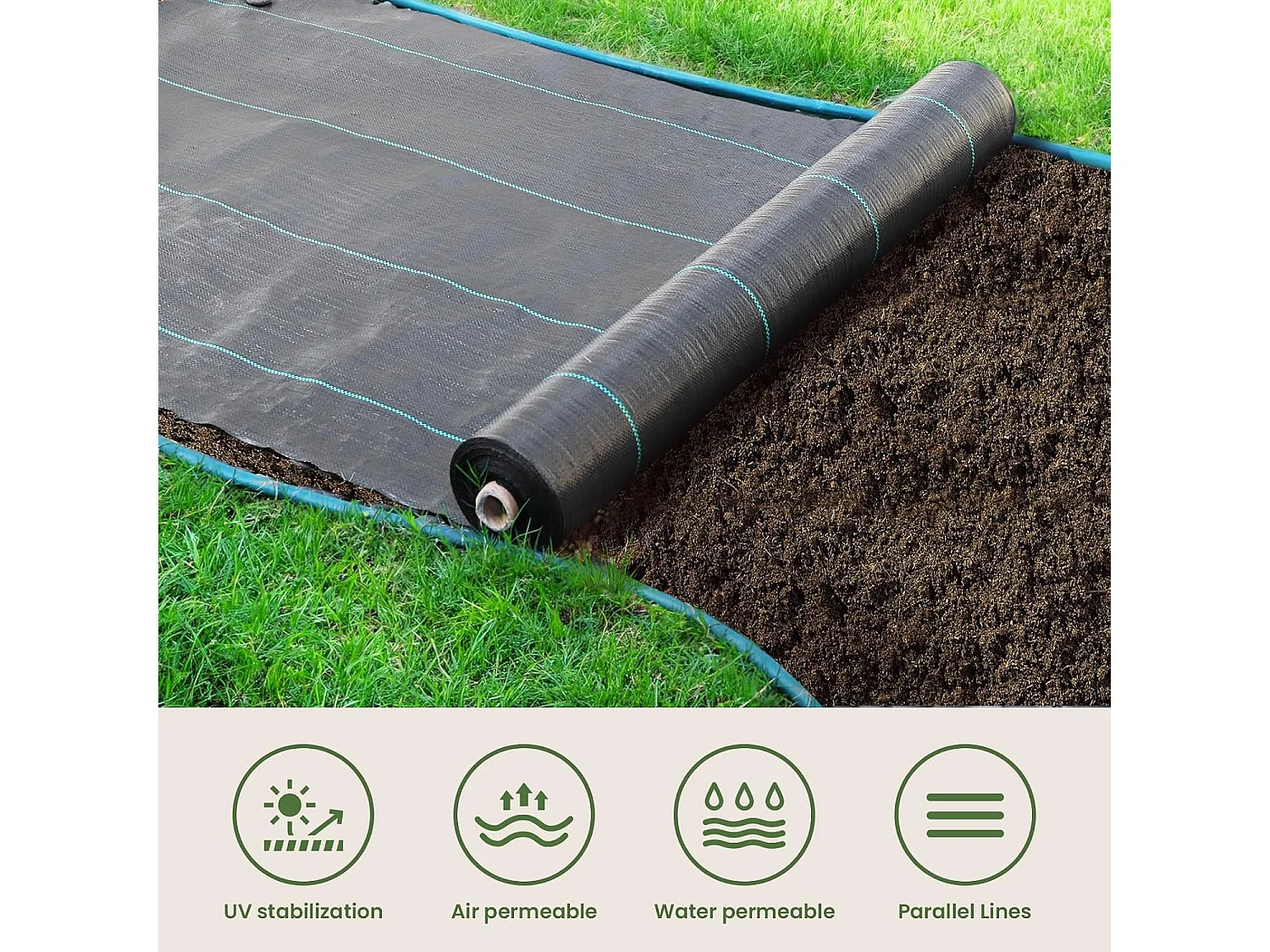 Dripex Toiles de Paillage 4m x 25m, Toile Anti Mauvaises Herbes Jardin 90g/㎡, Geotextile, Bache Noire Agricole, Tissu Perméable à l'eau