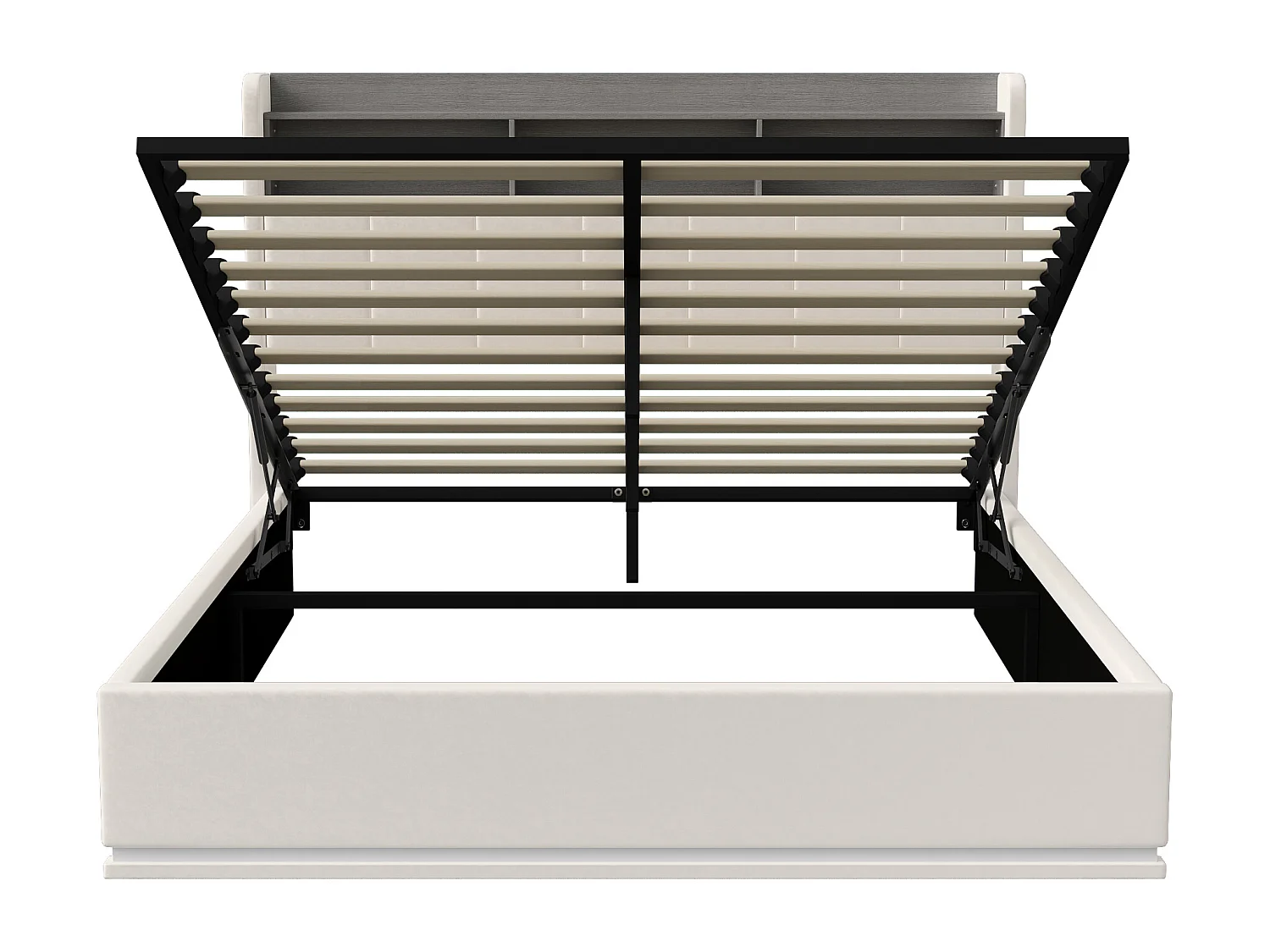 Lit double 140x190 cm avec éclairage LED et ports USB - sommier coffre hydraulique - velours - blanc