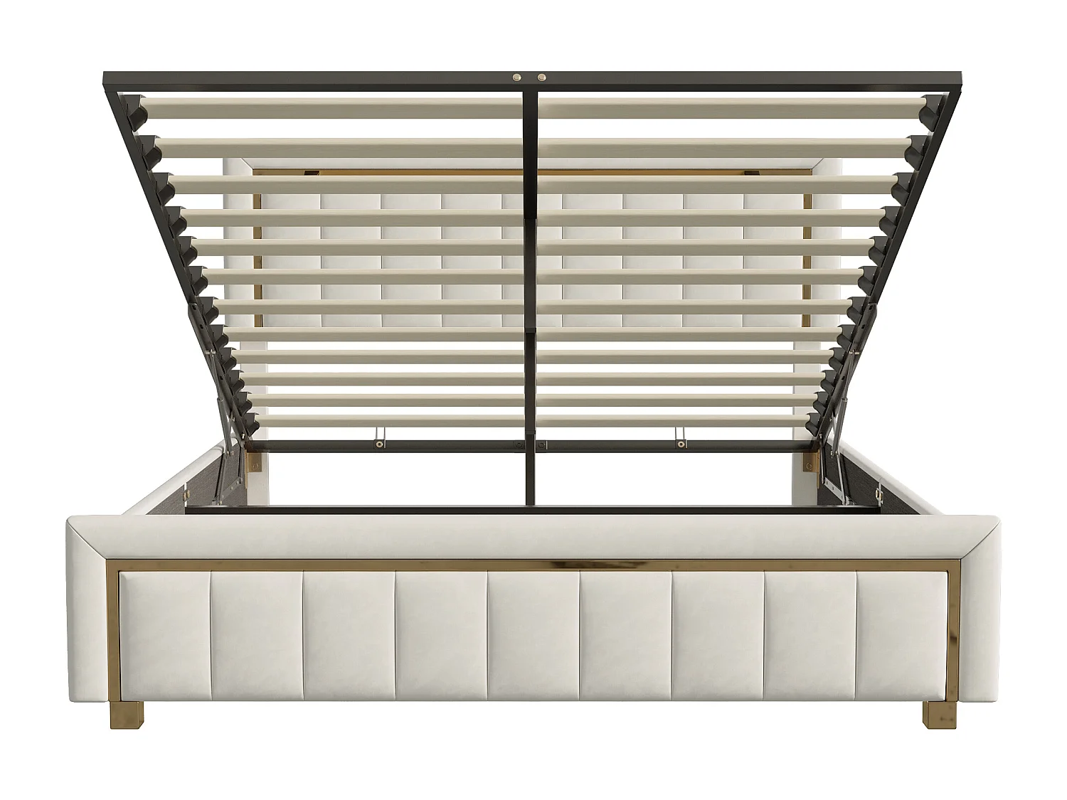 Lit double 160 x 200 cm - lit coffre avec coffre hydraulique et sommier à lattes - velours - beige