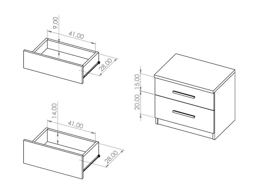 Nachtkastje Tamiza 50 cm - Wit met 2 lades