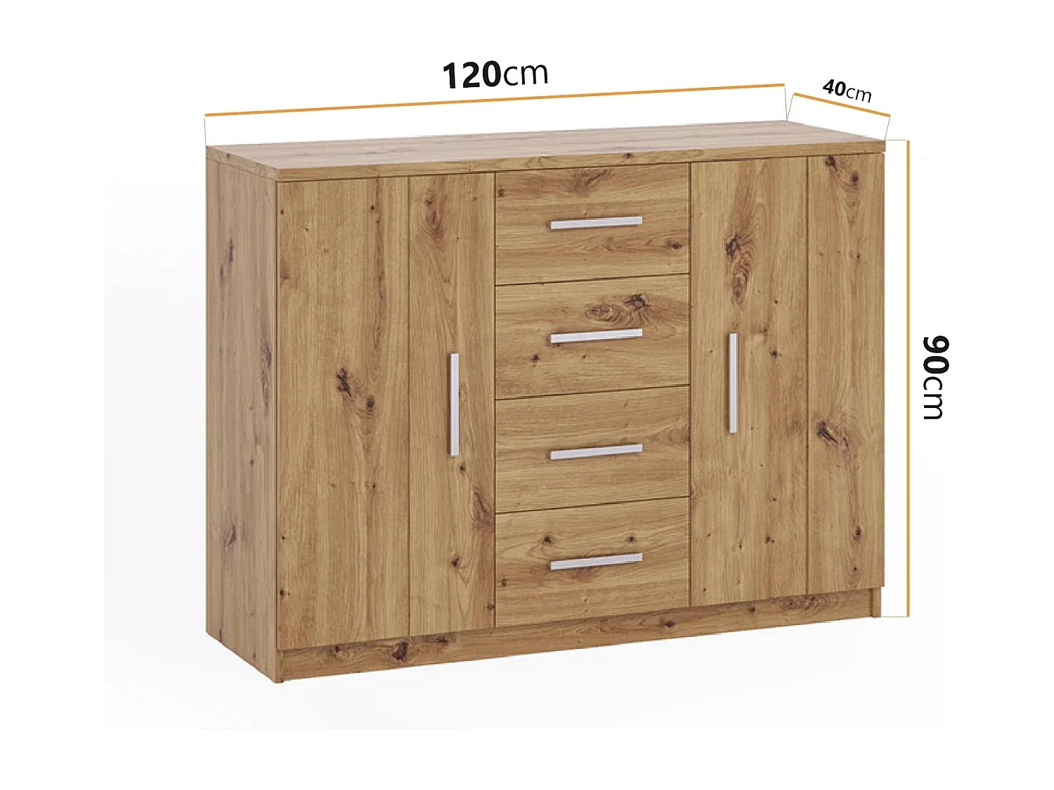 Kommode Tamiza 120 cm - Artisan Eiche (2 Türen, 4 Schubladen)