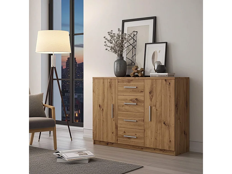 Kommode Tamiza 120 cm - Artisan Eiche (2 Türen, 4 Schubladen)