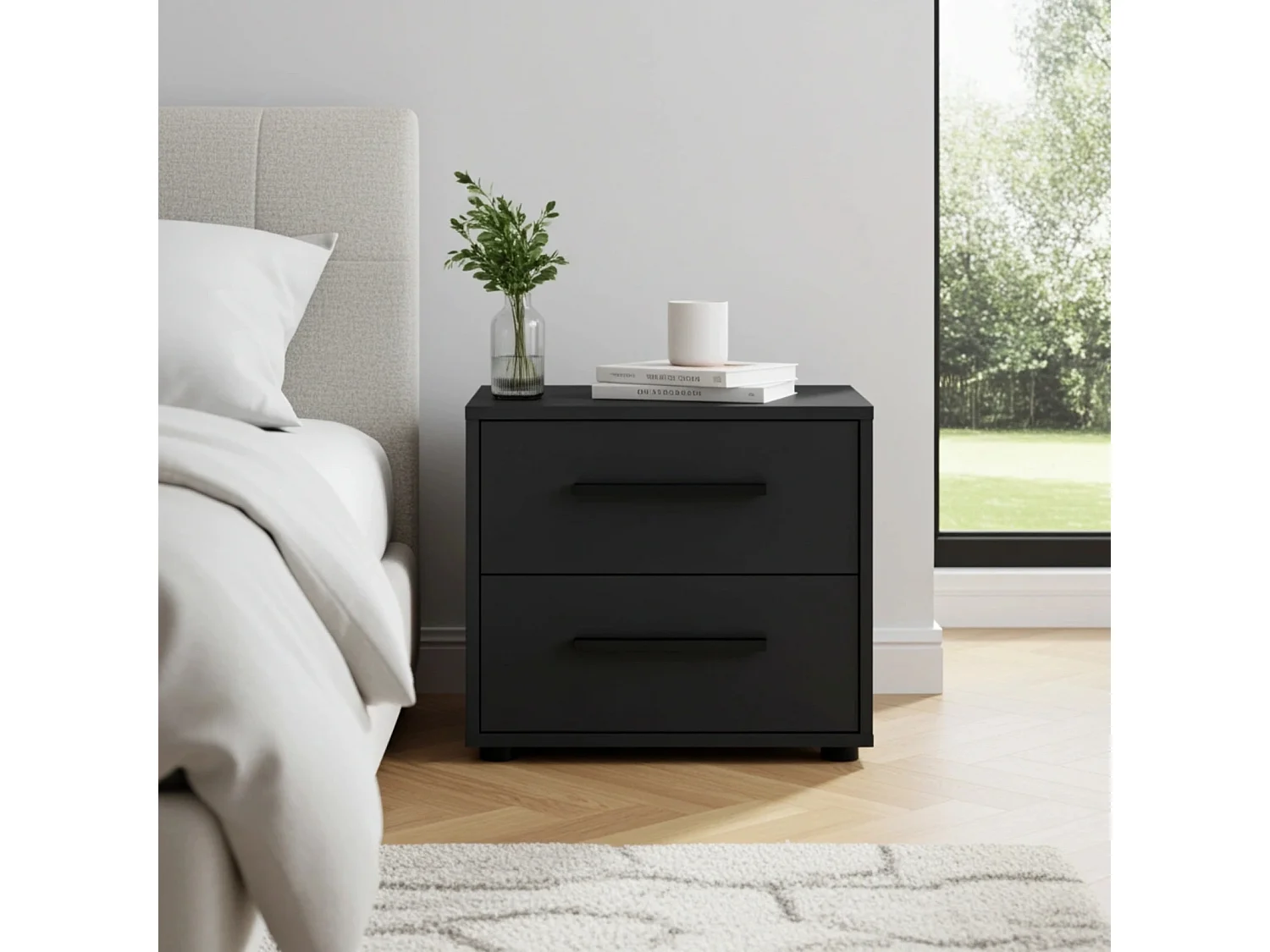 Nachttisch Modena 2 Schubladen - Schwarz Matt