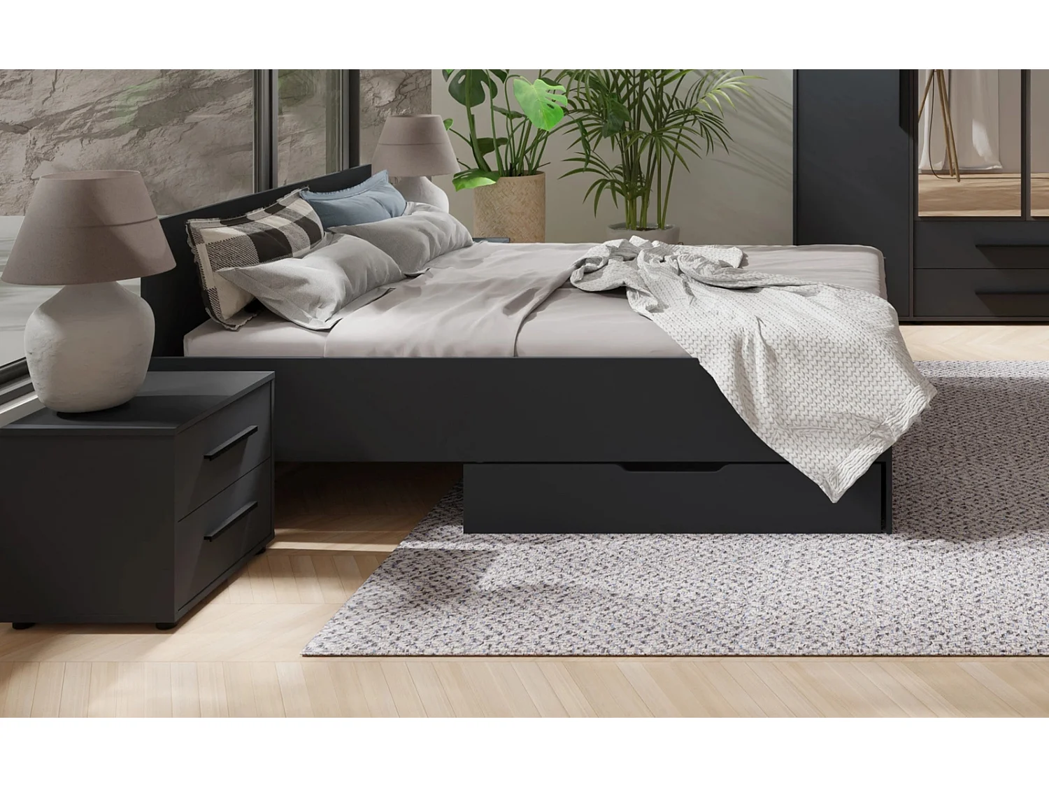 Nachttisch Modena 2 Schubladen - Schwarz Matt