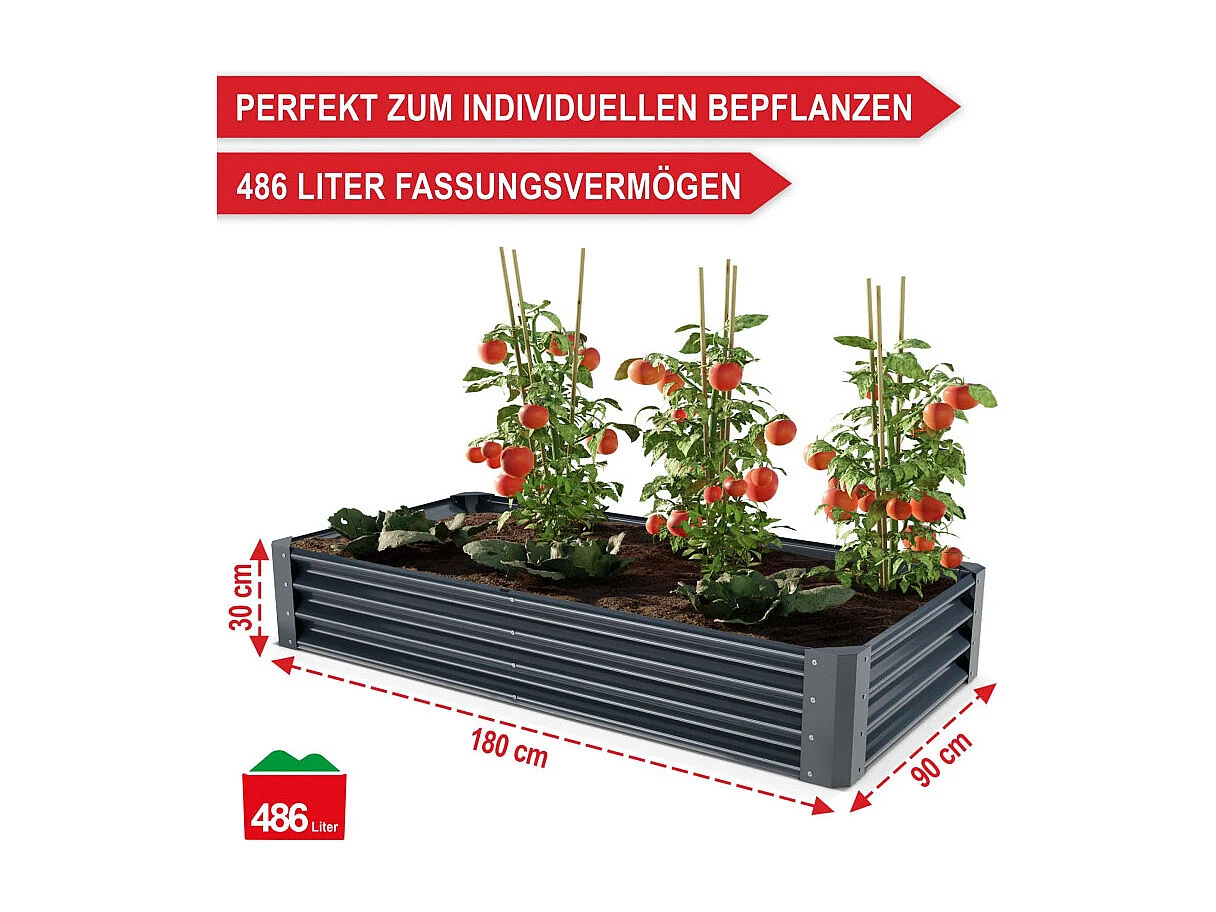Carré Potager de Jardin surélevé en acier Antracite 30x90x180cm M pour balcon ou jardin