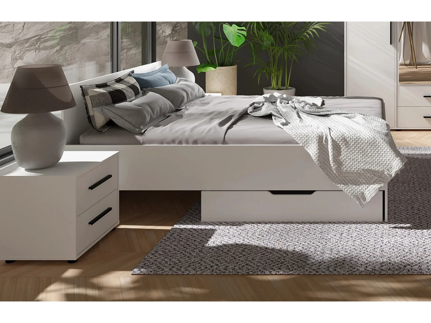 Chevet Modena 2 tiroirs - Blanc Mat