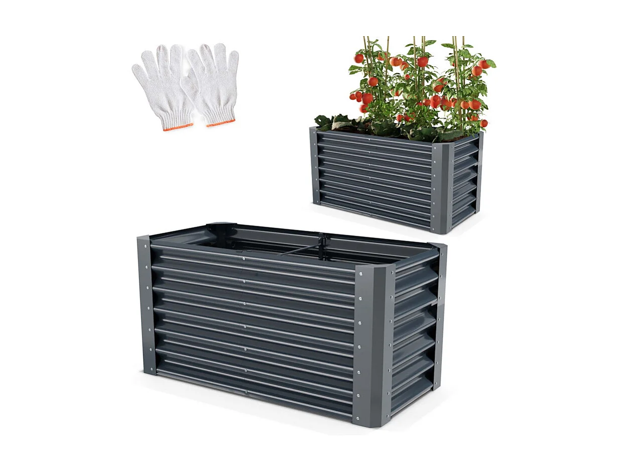 Carré Potager de Jardin surélevé en acier Antracite 60x60x120cm L pour balcon ou jardin