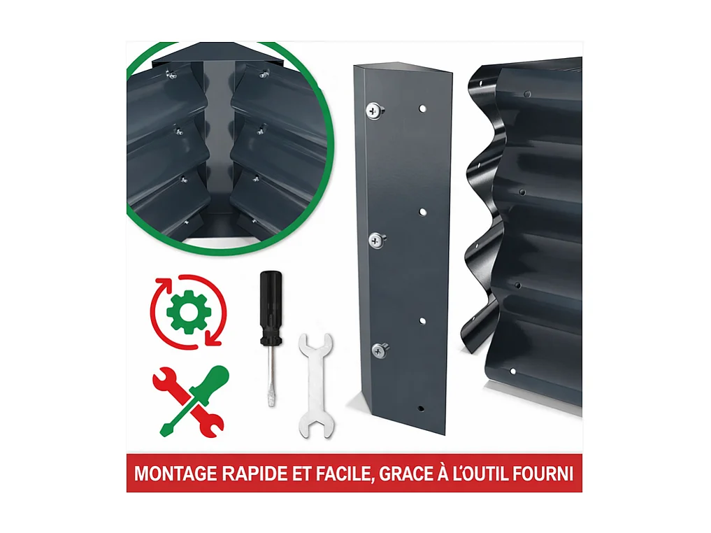 Carré Potager de Jardin surélevé en acier Antracite 60x60x120cm L pour balcon ou jardin