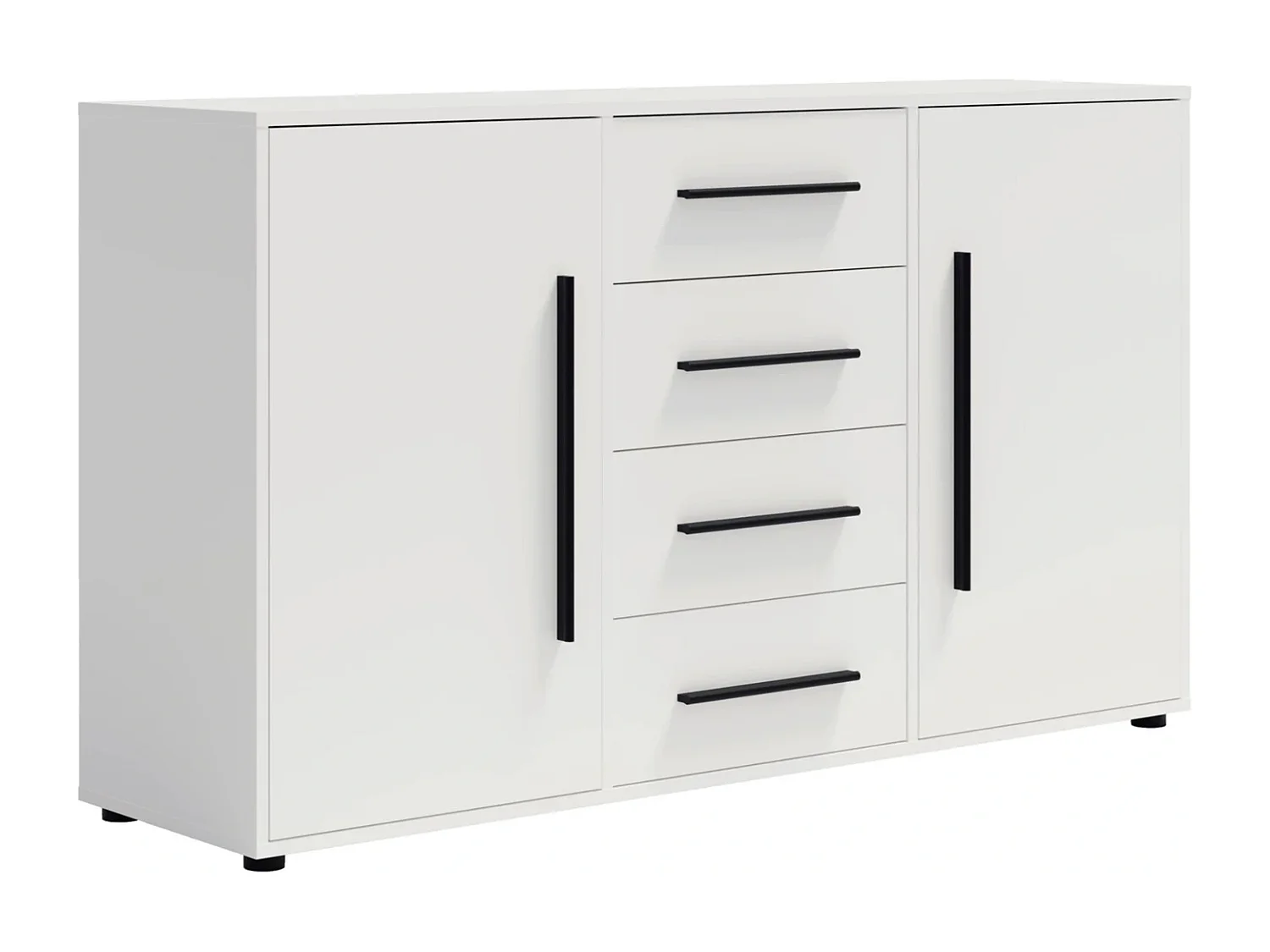 Commode buffet Modena 150 cm - Blanc Mat (2 portes, 4 tiroirs)