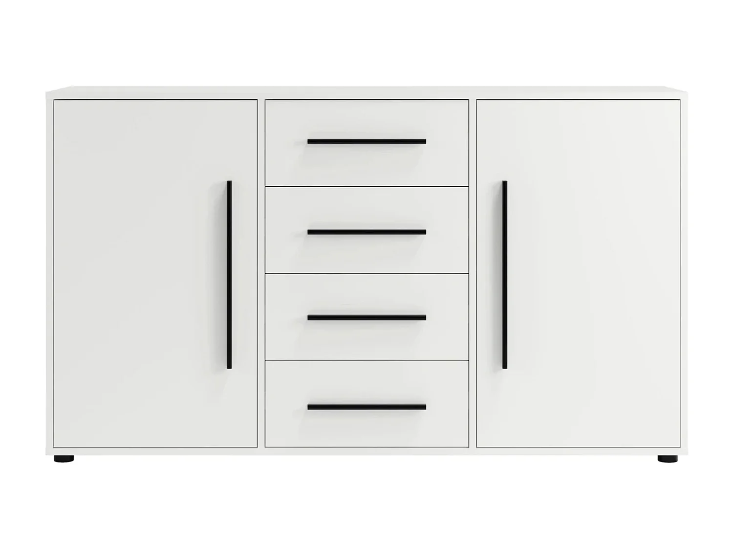 Commode buffet Modena 150 cm - Blanc Mat (2 portes, 4 tiroirs)