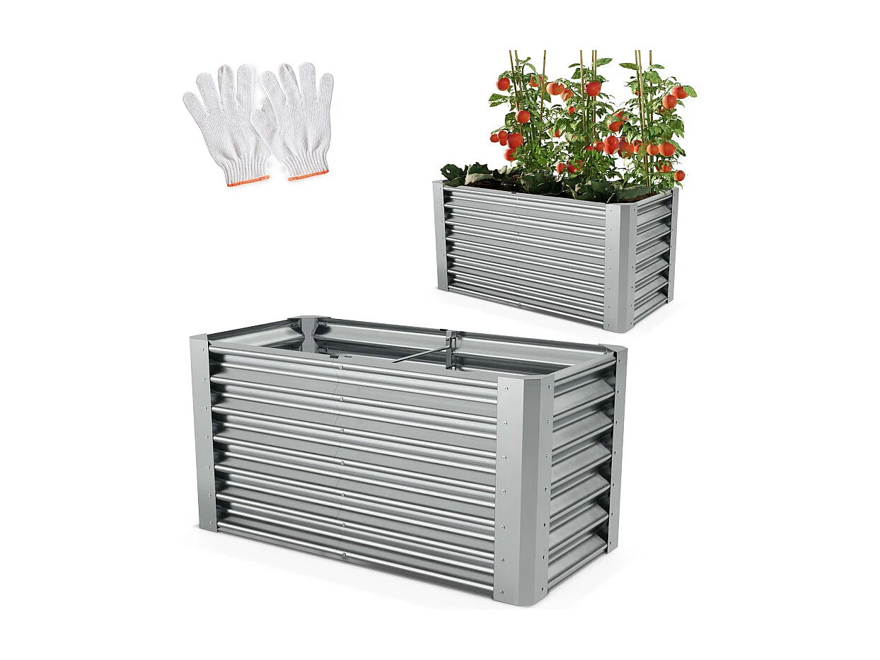 Carré Potager de Jardin surélevé en acier argenté 60x60x120cm L pour balcon ou jardin