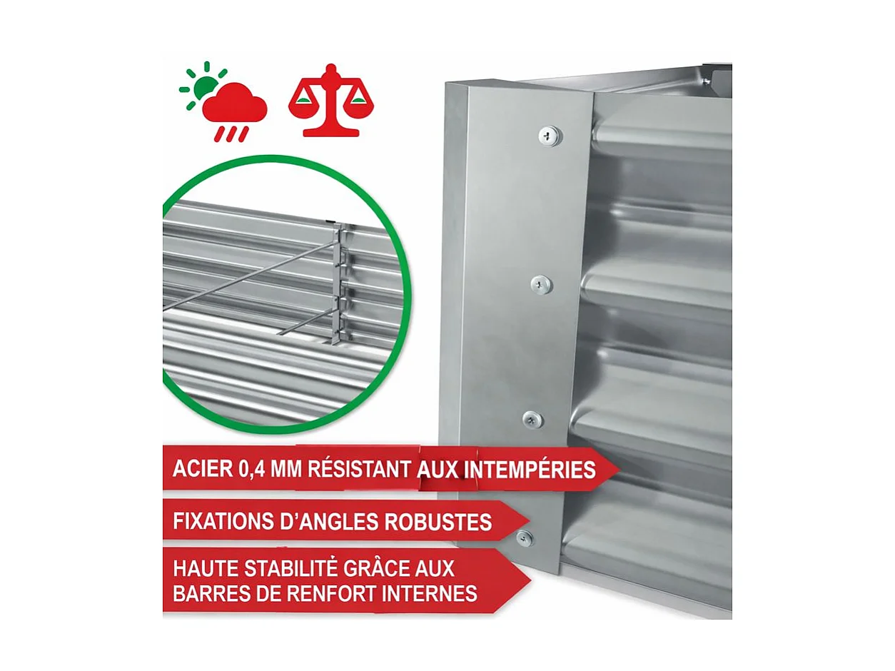 Carré Potager de Jardin surélevé en acier argenté 60x60x120cm L pour balcon ou jardin