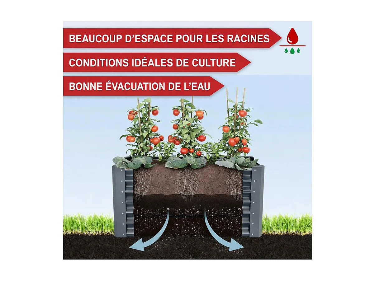 Carré Potager de Jardin surélevé en acier argenté 60x60x120cm L pour balcon ou jardin