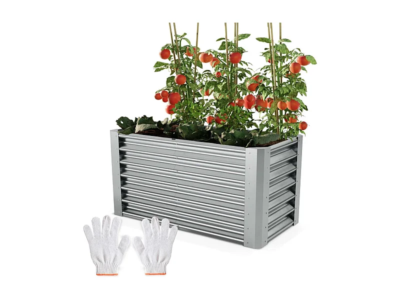 Carré Potager de Jardin surélevé en acier argenté 60x60x120cm L pour balcon ou jardin