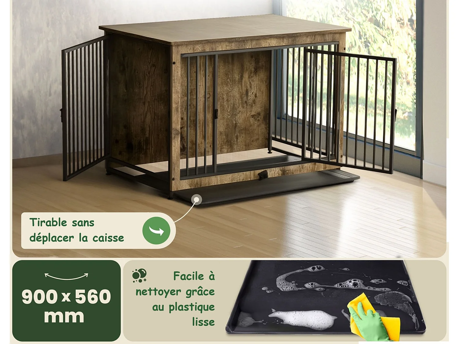 Niche pour chien intérieur 98x70x65cm cage pour chiots Max