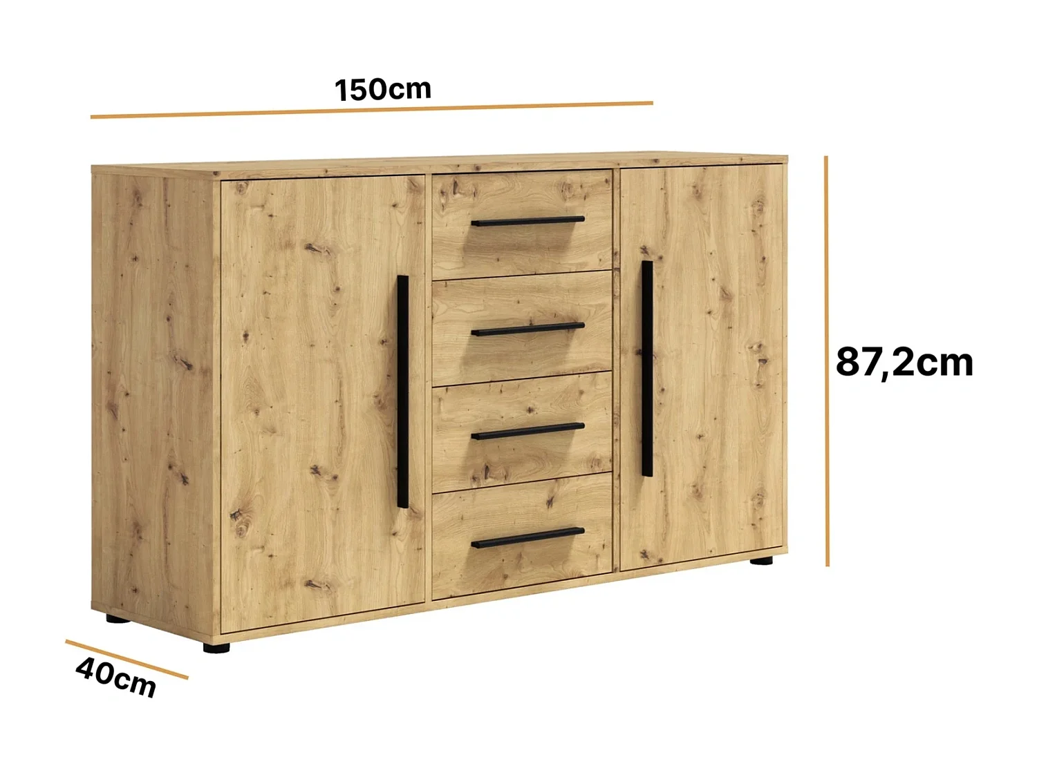 Sideboard Modena 150 cm - Artisan Eiche (2 Türen, 4 Schubladen)