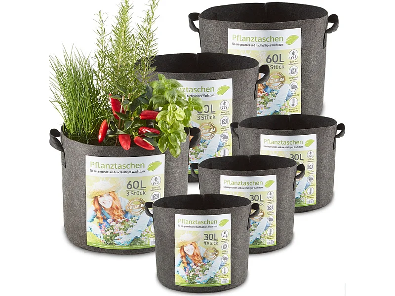 Sac de plantations lot de 6 en tissu non tissé Sac à plantes 30L et 60L réutilisable
