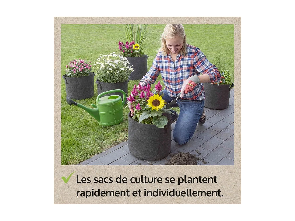 Sac de plantations lot de 6 en tissu non tissé Sac à plantes 30L et 60L réutilisable